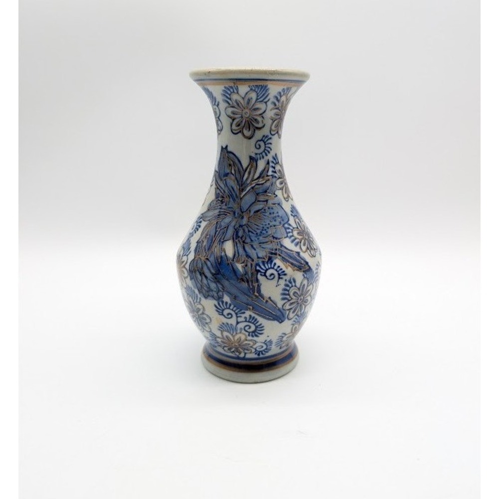 Vtg Chinese Chinoiserie Floral Porcelain Bud Vase 6" Faux Cloisonne Hand Painted